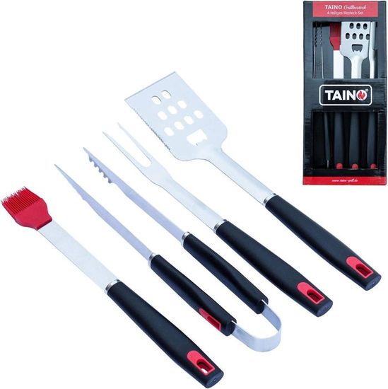 Set 3 Ustensiles Barbecue Inox Pearl - Pince, Pique Et Spatule Avec Manches Bois