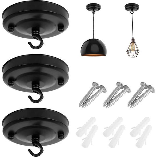 Rosace De Plafond En Bois D'hévéa 30 Cm - 3 Trous - Cache-fil Pour Lustre Et Suspensions - 6