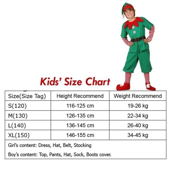 Costume D'Elfe De Noël Pour Enfant - Robe, Chapeau, Ceinture Et Chaussettes Rayées | Déguisement Assistant Du Père Noël Taille 120cm