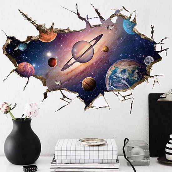 1 pièces 3D Planète Sticker Mural Étanche Art Mural Autocollant Univers Étoile Papier Peint Enfants chambre Maison Plafond décorat