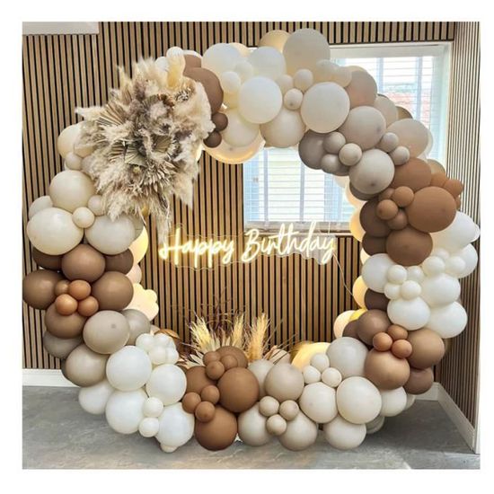 Arche Ballon Beige, Arche Ballon Anniversaire Blanc Gold Pêche Crème