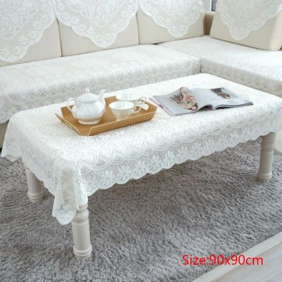 B 90 x 90cm Nappe de Table moderne en dentelle blanche Vintage, nappe décorative, Textile de Table à manger,