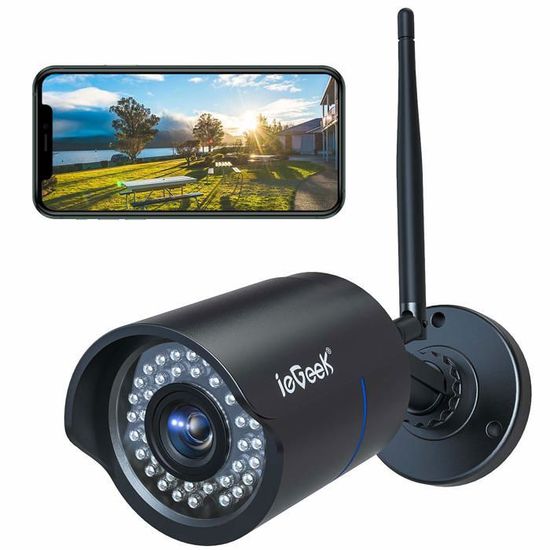ieGeek Caméra extérieure de sécurité Système de sécurité étanche Boîtier en aluminium Vision nocturne Détection de mouvement
