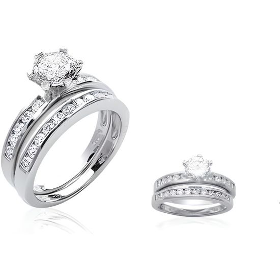 Bague 2 En 1 Rhodiée Solitaire T58 Avec Cz Pavé - Argent Massif 925 - Dolly-Bijoux, Neuve Avec étiquettes