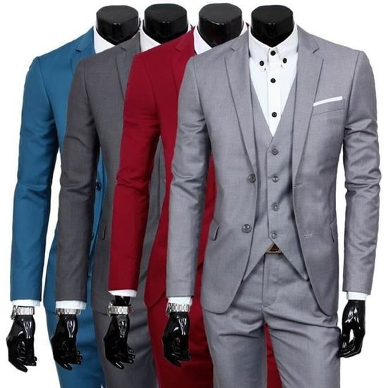 Costume Homme 3 Pieces Mariage Tenue De Soiree Fete Blazer Veste Homme Gris Achat Vente Costume Tailleur Cdiscount