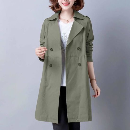 Coupe ample kaki Femmes Trench Coat femmes printemps automne court coupe-vent revers ceinture à Coupe ample kaki Femmes Trench Coat femmes printemps automne court coupe-vent revers ceinture à