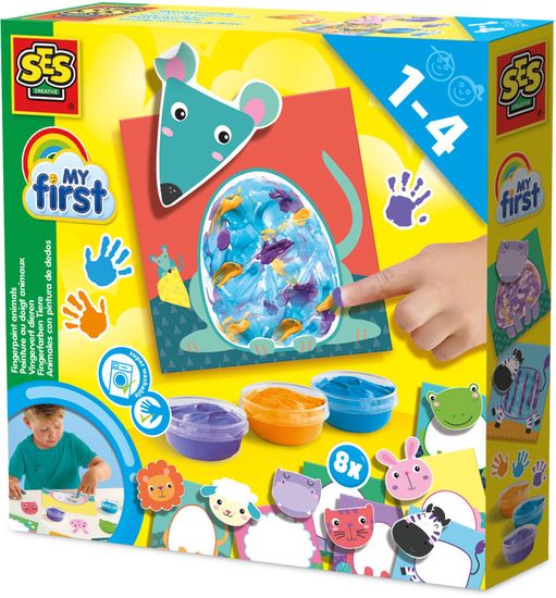 SES Creative Mon Premier – Kit Peinture Au Doigt Dès 1 An – 6 Couleurs, 20 Cartes, Rouleau 2m, Pinceaux, Tablier – Méga Set Créatif