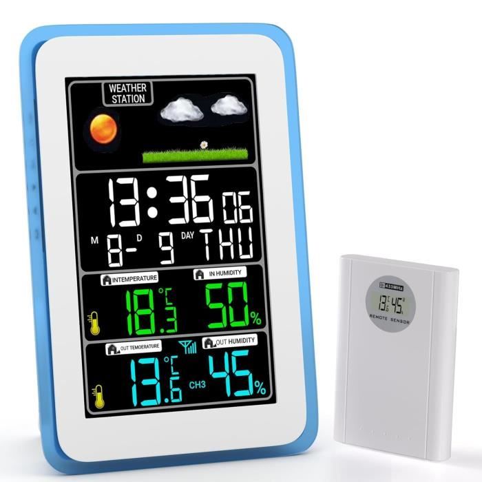 Station Météo Konesky Intérieure/Extérieure Sans Fil - Thermomètre, Hygromètre, Baromètre, Réveil