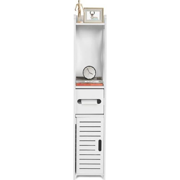 Étagère de Rangement en Bois Pour Salle de Bains Meuble de Toilette Grille de Stockage - Blanc 80*15.5*15.5CM