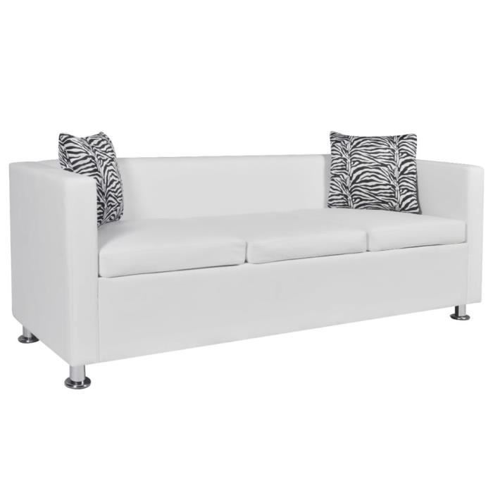 1692RAVI Canapé droit fixe 3 places Canapé de relaxation DE Haute qualité Sofa DE salon Scandinave Cuir synthétique Blanc
