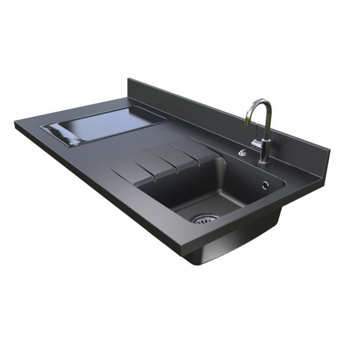 Plan de travail monobloc PlaniQuartz avec évier à droite - 120cm NERO