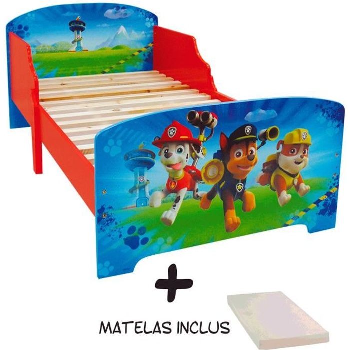 Lit enfant bois Pat Patrouille + Matelas