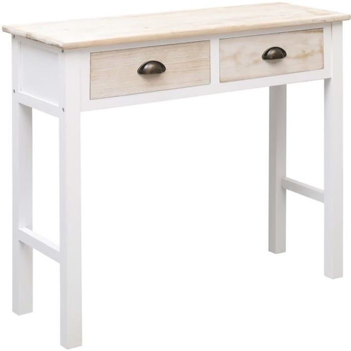 ♪♪8114 Table console Classique - Table d'appoint Table de Salon Blanc et naturel 90 x 30 x 77 cm Bois MEUBLE®