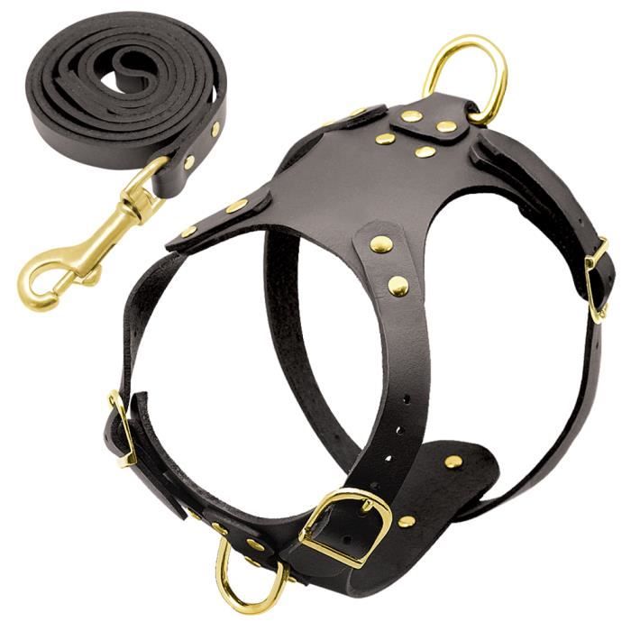 Pit Bull ensemble de harnais pour chiens - Harnais pour chiens sans traction, harnais pour c - Modèle: Black Brown L - FYCWMJA20366