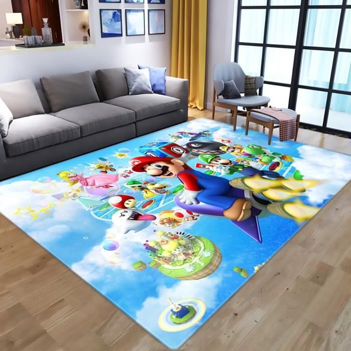JIG-6619 Tapis de jeu pour enfants, contrôleur de jeu animé, tapis de sol, motif Super Mario, impression 3D, pour salon