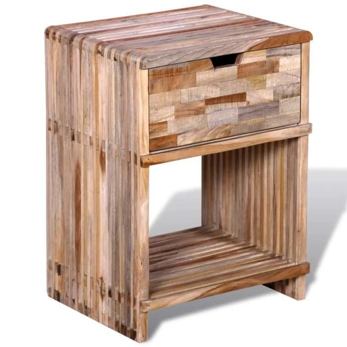 Table de chevet Table d'appoint Bureau Salon Chambre avec tiroir Bois de teck recyclé