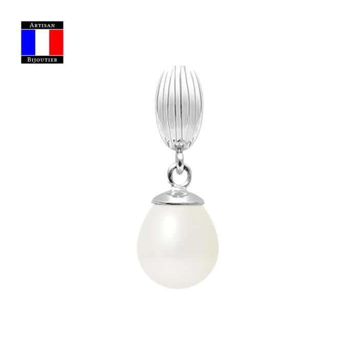 Compagnie Générale des Perles - Pendentif - Véritable Perle de Culture Poire 9-10 mm - Or Blanc 18 Carats - Bijou Femme