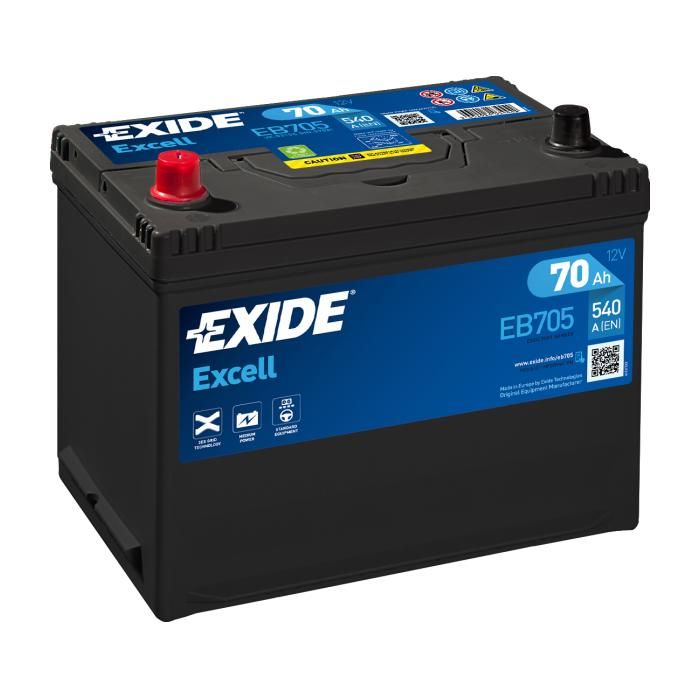 BATTERIE EXIDE EXCELL D26 12V 70AH 540A 270X173X222 +G EB705