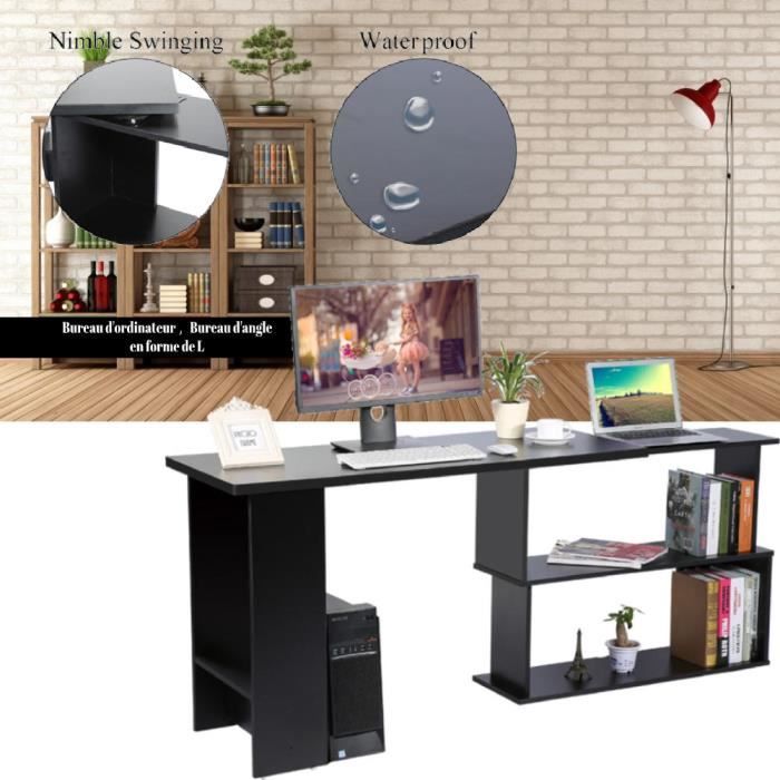 MIL Table D'angle en forme L Économiseur d'espace Rotatif à 360 Station de travail noir -PT3