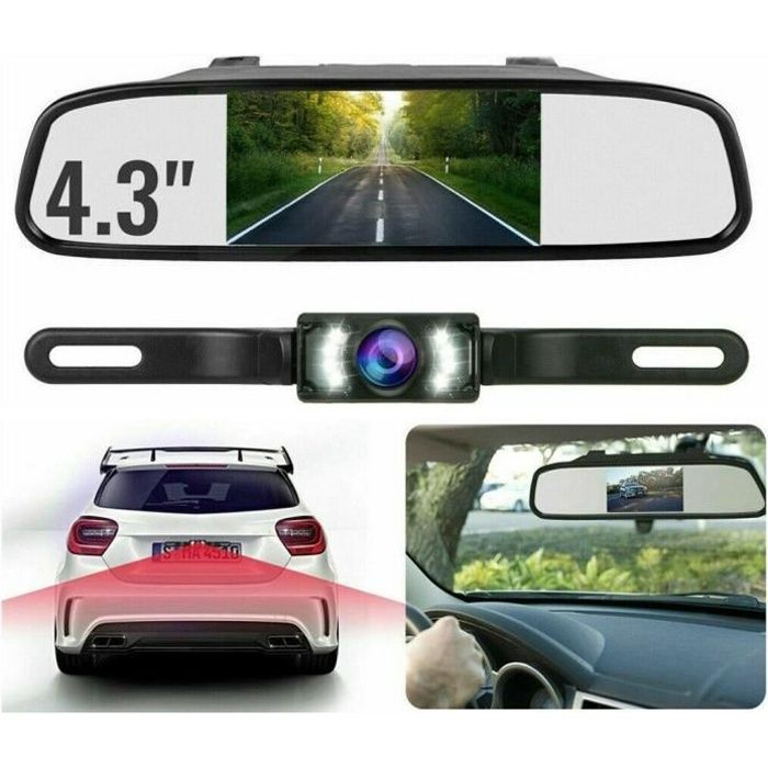 Caméra de recul miroir voiture vue arrière Kit de système de stationnement inverse Vision nocturne 4.3 -