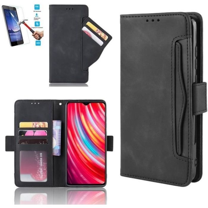 Etui Samsung Galaxy A71 Portefeuille Noir & Film Verre Trempé - Coque Housse En Cuir Pu hfs-house®