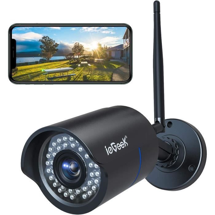 ieGeek Caméra extérieure de sécurité Système de sécurité étanche Boîtier en aluminium Vision nocturne Détection de mouvement