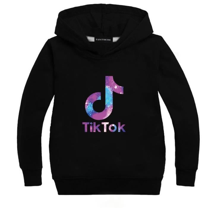 Sweat-shirt à capuche enfant imprimé Tik Tok tremolo-Noir