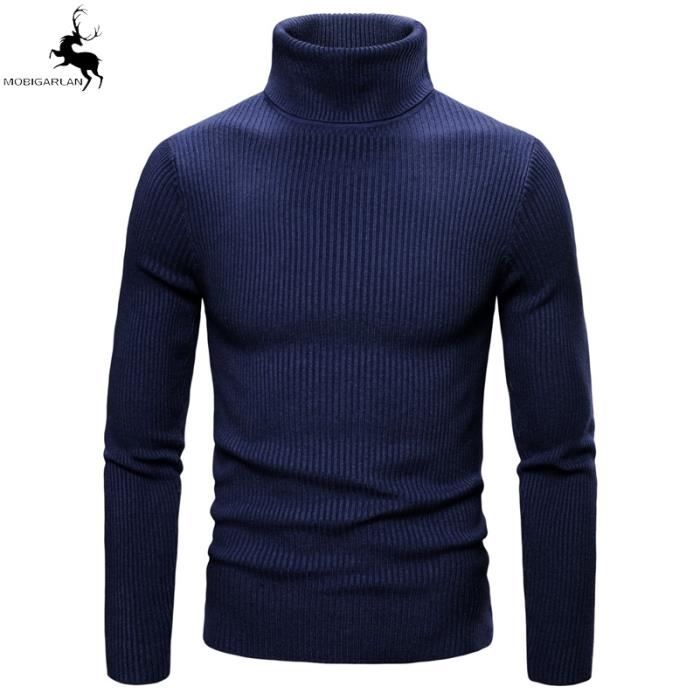 Pull Homme Automne Hiver Chaud Pull à maille Couleur unie Slim à Col montant Pull Marque Homme Pull - CW3005Y -8 Couleur Pull