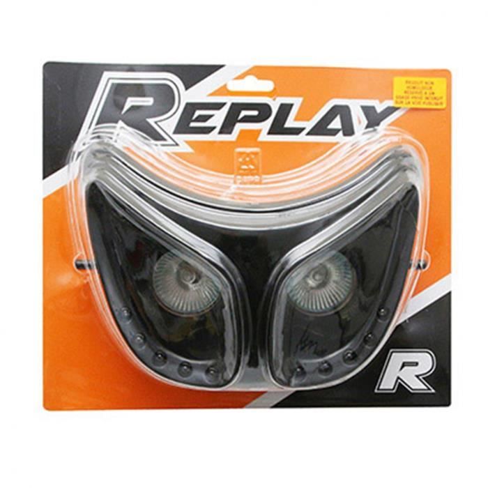 PHARES DOUBLE OPTIQUE REPLAY RR8 POUR DERBI 50 SENDA NOIR AVEC LEDS BLANCHES **