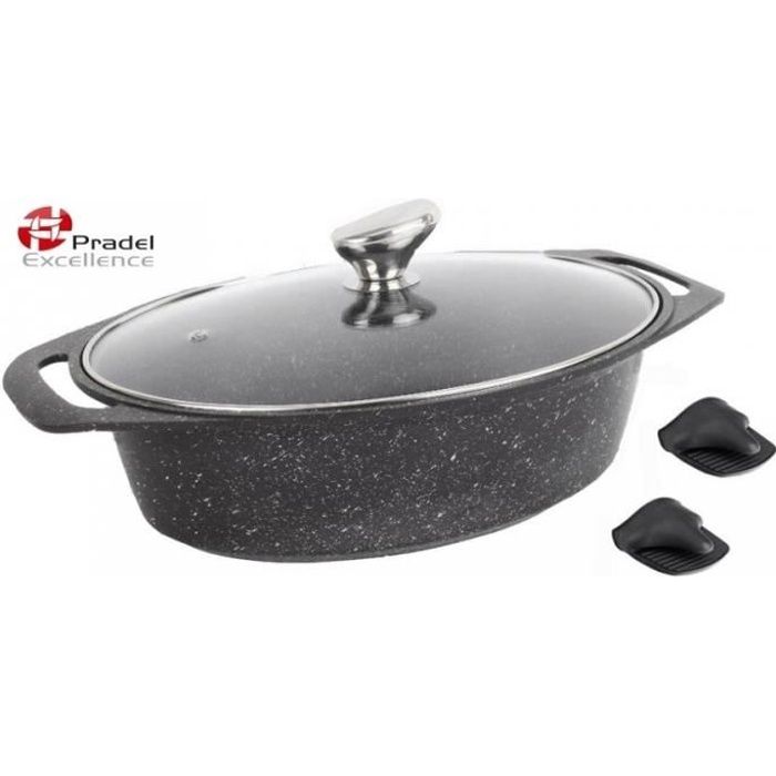 PRADEL EXCELLENCE Lot de 3 marmites ovales façon pierre - 3,8 L - Noir