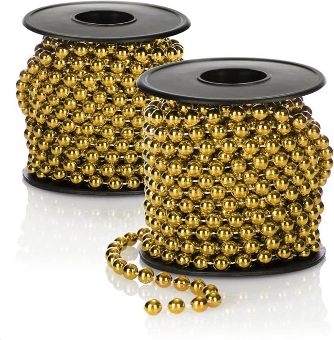 2X Guirlande de Perles pour Le Sapin de Noël - décoration de Sapin de Noël Ruban de Perles - décoration de Noël - Couleur Or 50 m
