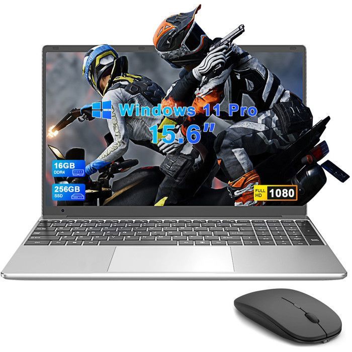 PC Portable 156 Pouces Ordinateur Portable Windows 11 Pro 16 Go RAM 256 Go SSD Intel Celeron N4000 MINI HDMI 5G WiFi Souris