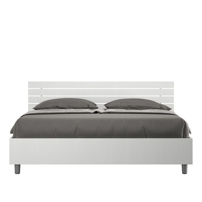 Lit - Ityhome - Ankel - 160x200 cm - Tête de lit inclinée - Frêne blanc - Design contemporain