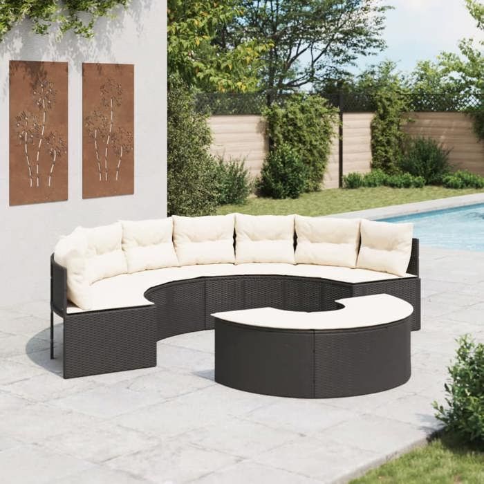 VidaXL Salon de jardin demi rond 2 pièces résine tressée - vue 2