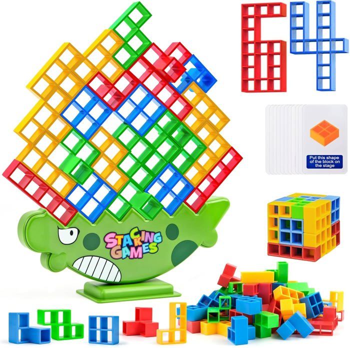 WuGU 48 PCS Tetra Tower Balance Game - Jeu D'Équilibre Et D'Empilage Tetris Montessori Pour Enfants Dès 3 Ans