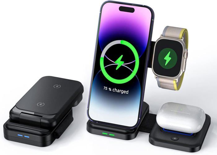 Station De Charge Sans Fil 3 En 1 – Pliable – Charge Téléphone, Tablette, écouteurs, Montre