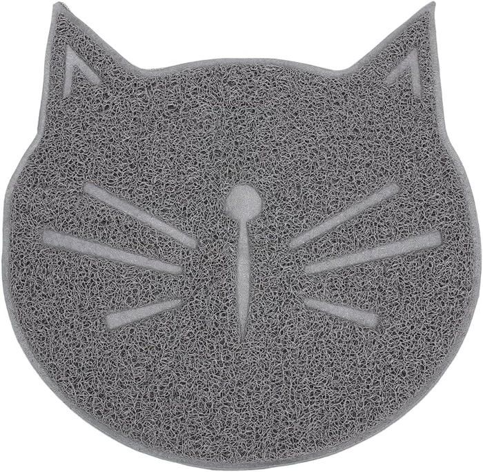 Meilleurs prix pour Tapis de litière portable gris en forme de chat facile à nettoyer lavable grand tapis de litière avec contrôle de dispersion