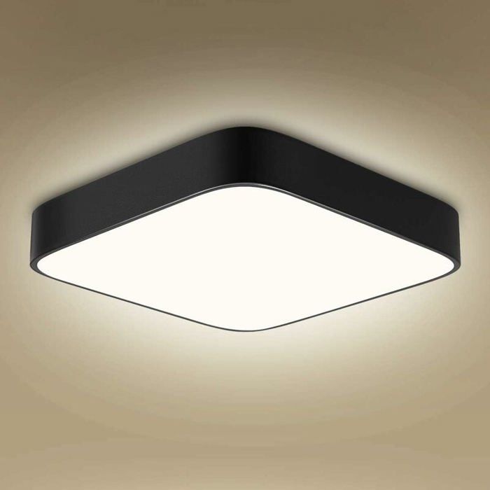 Plafonnier LED 24W 1800 Lumens 6000 K Blanc Froid ? 220 V 16 LED Noir Carré Plafonnier LED Pratique pour Salle de Bain