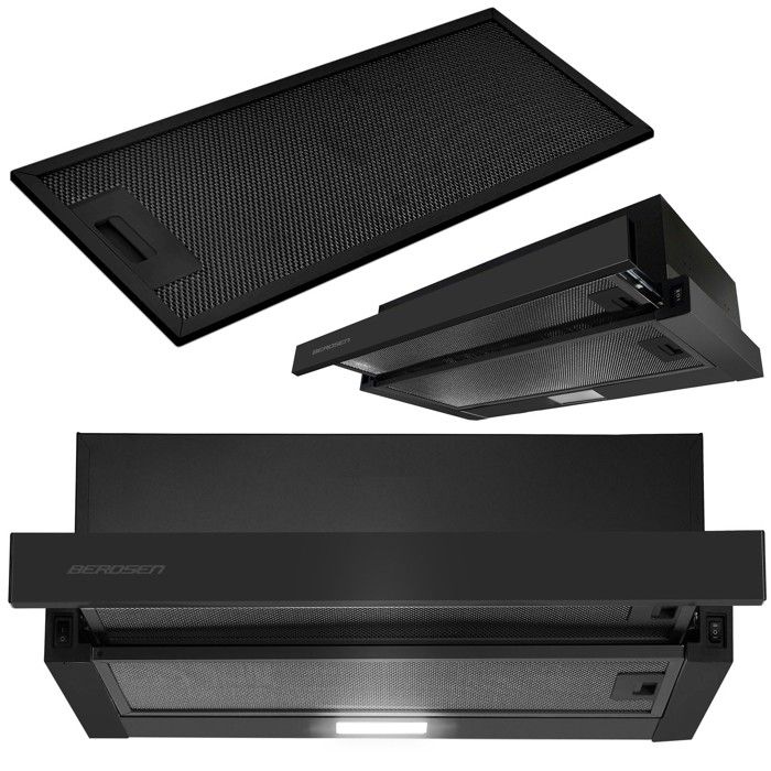 Hotte de cuisine télescopique - JANSHOP - BT-238 - 50 cm - Noire - Éclairage LED 2 W - 2 modes: extraction et absorption
