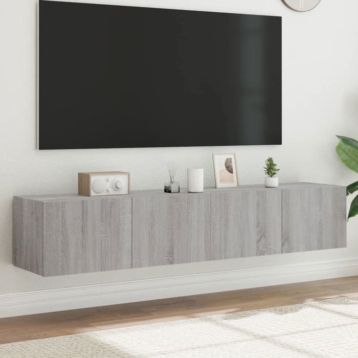 Meilleures Armoire HiFi suspendus Meubles TV muraux et lumières LED 2pcs - sonoma gris - 80x35x31cm SSD41580437