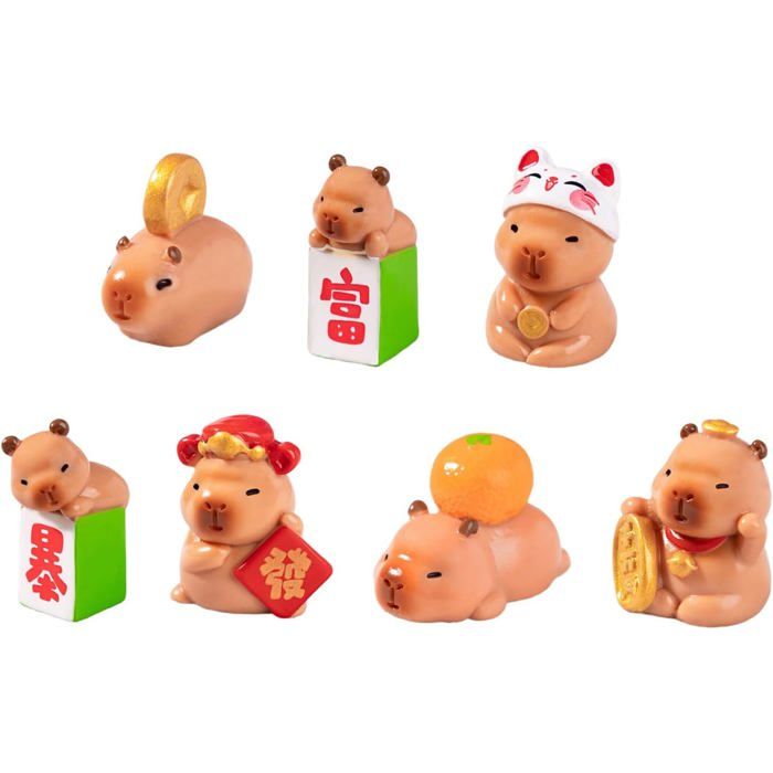 ®RisingFF Figurine miniature de capybara en résine 7 pièces petite sculpture décorative pour tableau de bord de voiture