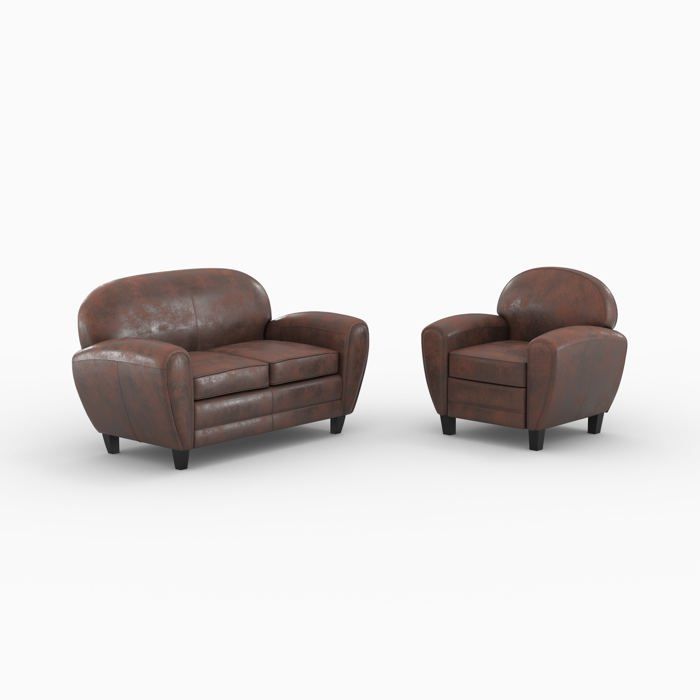 Ensemble canapé et fauteuil marron 3 places - Club - Maison Pavane
