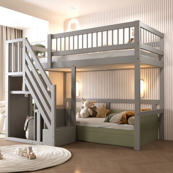 Lit Mezzanine Enfant 90x200 Cm Avec Bureau Et Bande LED - Structure En Fer, Sans Matelas