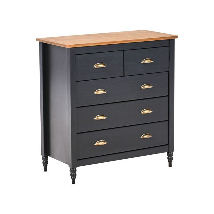 Commode à 5 tiroirs SHILLINGTON Bois de pin Noir Commode à 5 tiroirs SHILLINGTON Bois de pin Noir