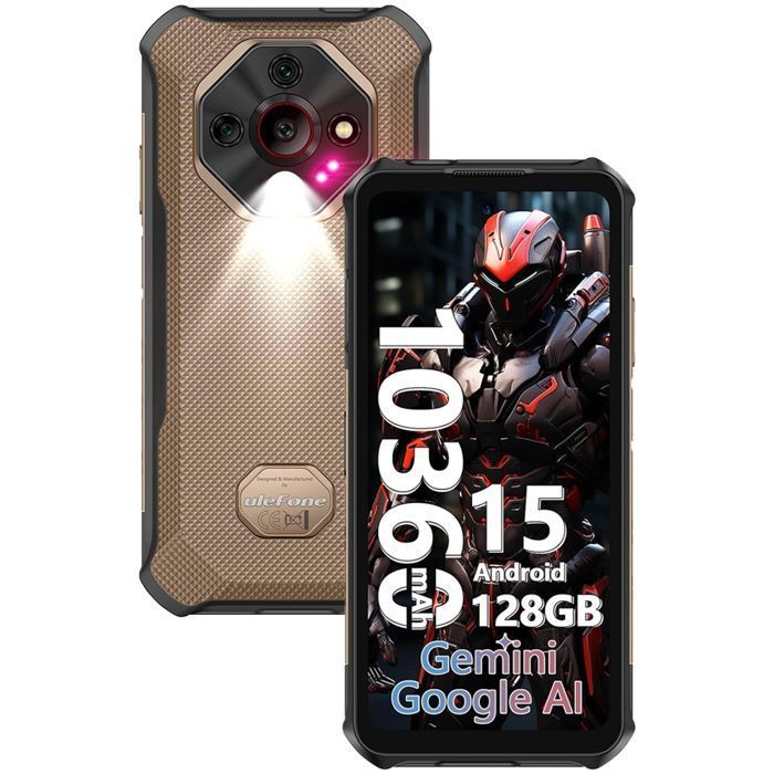 Smartphone Robuste 5G Ulefone Armor X16 Pro 6.56 10360mAh 16GO+256GO 64MP AI Telephone Portable Incassable Android 15 NFC GPS Or