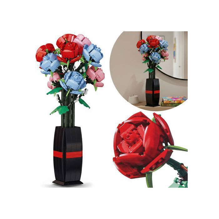 Bouquet de fleurs en briques de construction, COMPATIBLES AVEC LEGO, 8 FLEURS dans un vase, SET DIY, 690 pièces 6+ - Jeux - Jouets