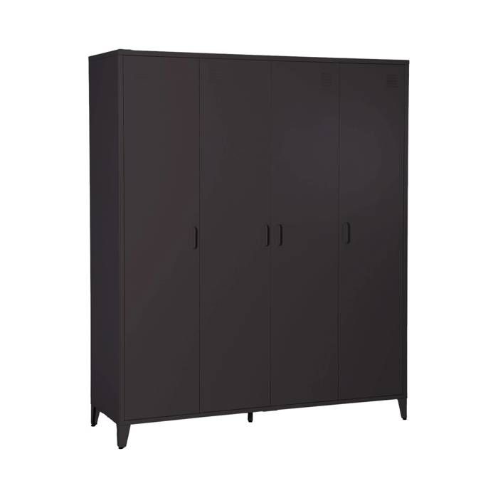 Armoire chambre dressing industriel métal noir 4 portes. 10 étagères. 1 penderie Armoire chambre dressing industriel métal noir 4 portes. 10 étagères. 1 penderie