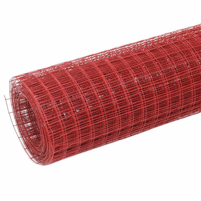 Grillage acier PVC - GKO - 10x15 m - Rouge - Maille carrée 19x19 mm - Diamètre rouleau 15 cm - Épaisseur fil 09 mm