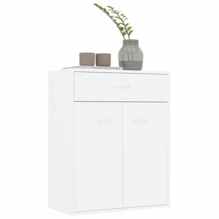 Buffet blanc en bois dingénierie - WIENS - 60x30x75 cm - 2 portes et un tiroir - Facile à nettoyer