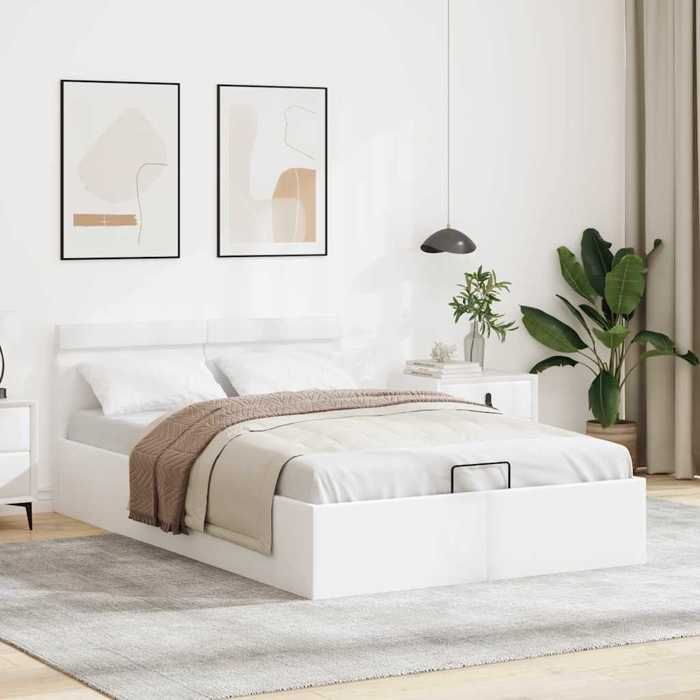 Cadre de lit avec rangement hydraulique - WIENS - Blanc - 212x127x73 cm - LED intégrée - Rangement sous le lit